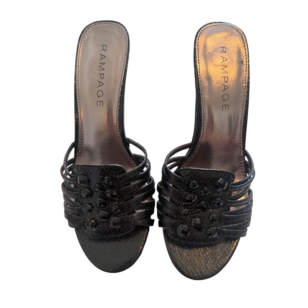 Rampage Paxton Black Gem Embellished‎ Mules Size 8M - Edgy Y2K Vibes! 💎